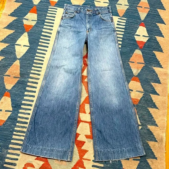 Vintage Hash wide leg jeans 70s Denim Retro Woodstock Hippie 27x31 High Waist - Picture 4 of 10
